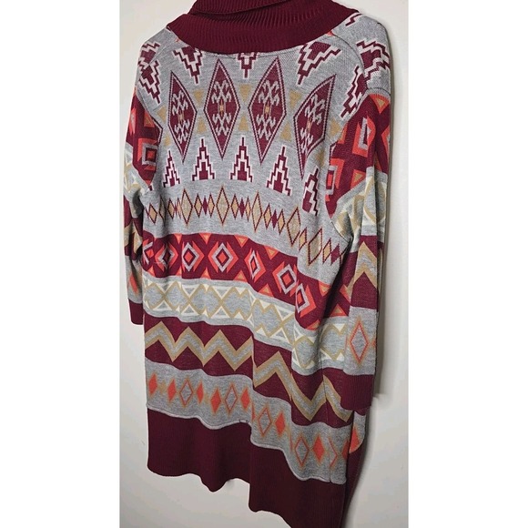Allison Brittney Cardigan 1X Plus Red Longline Open Front Aztec Southwestern - Picture 6 of 9